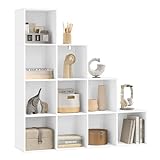 WOLTU Bücherregal mit 10 Fächern, Würfelregal Treppenregal Stufenregal Standregal, für Wohnzimmer Schlafzimmer Büro, Weiß, 120x120x30 cm, SK062ws