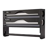 Wisylizv Folienspender - 35cm Wandrollenhalter Mit Cutter | Holz Alufolienspender Für 30cm Rollen | Küchen Organizer | Präziser Folienschneider Für Grillen Haushalt Vorratsschrank Küche