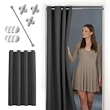 tinycurtains, Thermo Türvorhang mit Vorhangstange & Magneten zum Abdichten, einfache Montage ohne Bohren in 1 Min (195 x 150 cm anthrazit + Stange Silber 70–120 cm + 6 Magnete)