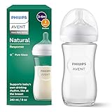 Philips AVENT Babyflasche Natural Response aus Glas – Babyflasche, 240 ml, BPA-frei, für Neugeborene ab 1 Monat (Modell SCY933/01)