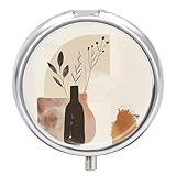 Pillendose mit 3 Fächern, Beige und Braun, bedruckt, rund, kleine Pillendose für Tasche, Geldbörse, Aktentasche, Pillen, Medizin, Lebertran, Aufbewahrungsbox, Ohrstöpsel-Etui