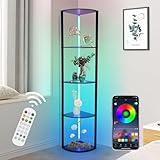 5 Stufige RGB Eckregal Stehend, LED Stehlampe Wohnzimmer 160cm, Stehlampe mit Regal aus Holz Über App & Fernbedienung, 6 Farbtemperaturen 2700-6500K, Eckvitrine Standleuchte Wohnzimmer Schlafzimmer