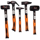 5 tlg Hammer Set 1 Kg Fäustel 500 g 300 g Schlosserhammer Klauenhammer Nagelzieher Gummihammer Antivibrationsgriff Hämmer-Set Fiberglas Hammer Satz Fiberglas griff vibrationsarm