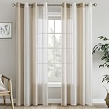 EMEMA Vorhänge mit Ösen Beige-Weiss Streifen Voile Gardinen Halbtransparent Wohnzimmer 140x225cm Dekorieren 2er Set Stores Schals mit Ösenschal Vorhang Moderner Schlafzimmer