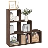 Makastle Bücherregal 6 Fächern schmales Regal Stufenregal Ordnungssystem Treppenregal Leiterregal Aufbewahrungsregal für Wohnzimmer Arbeitszimmer, Braun Eichen-Optik 99x29x99 cm
