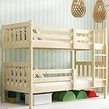 Interbeds Etagenbett Hohbett 200x90 cm Stockbett aus Kiefernholz roh mit Leiter und Lattenrost Naturholz (Naturton, 200x90)