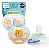 Philips Avent ultra air Schnuller – kiefergerecht geformtes Design, für Babys, 0–6 Monate, weicher, symmetrischer Silikonsauger, BPA-frei, mit Sterilisationsbehälter, 2er-Pack, SCF080/23