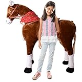 TE-Trend Pferde Spielzeug Schaukelpferd Pferd zum draufsitzen Stehpferd Reitpferd Spielpferd zum Reiten als Mädchen Geschenk mit 112cm Kopfhöhe braun