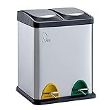 SVITA TC2X8 Mülleimer 16 Liter 2x8L doppelt Abfalleimer kompakt 2er-Mülleimer Kücheneimer Mülltrennung Treteimer Silber