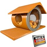 Eichhörnchen-Futterhaus mit seitlichen Rundöffnungen – leicht zu reinigen Dank herausnehmbarer Kartusche (Braun, mit grauem Frontring)