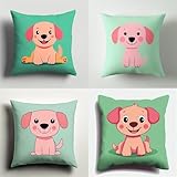 4er Set Kissenbezug 80x80cm Cartoon-Hund Bezug Couchkissen Modern Sofakissen Dekorative Kissenhüllen Weich Zierkissen Art Deko Kissen für Schlafzimmer Wohnzimmer Sofa Couch Auto, Weihnachten J3983