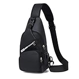 Schultertasche Brusttasche Herren Umhängetasche Sling Chest Crossbody Bag Verstellbare Schulter Anti-Diebstahl Wasserfest Tasche für Männer Outdoor-Sportarten Wandern Radfahren(Schwarz)