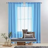 GAIFNAG Voile Gardinen Weiss Transparent Ösenvorhang 180 x 70 cm Weiss Halbtransparent mit Ösen, Luftig, Modern Und Langlebig Voile Vorhänge Wohnzimmer für Fenster, Zuhause, Terrasse, Himmelblau
