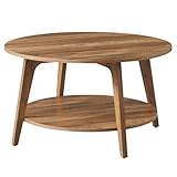 VASAGLE Couchtisch rund, Wohnzimmertisch 2 Ebenen, Kaffeetisch für Wohnzimmer, 80 cm d, 45 cm H, einfach zu montieren, honigbraun LCT243K41