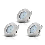 B.K.Licht - 3er Set LED Bad Einbaustrahler 230V 4,8W ultraflach IP44, 60mm Lochmass, warmweiße Lichtfarbe, Deckenspots, Spots, Einbauleuchten, Einbauspots, Badezimmer, 75x30 mm, Matt-Nickel