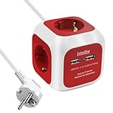 EXTRASTAR Steckdosenwürfel mit 2 USB-Anschlüssen(5V/2.1A), 4-Fach Steckdosenleiste mit 1.5M Kabel, Mehrfachsteckdose Würfel für Büro, Heim oder Reise, Rot