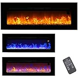 ALPHA CAMP Elektrischer Kamin mit Heizung, Kaminofen Dekokamin Elektrischer Heizlüfter Wandmontage, Standkamin mit Fernbedienung, 3 LED-Farben 4 Flammeneffekt mit Kristall, Schwarz
