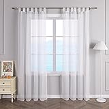 ESLIR Gardinen mit Schlaufen Vorhänge Fensterschal Transparent Schlaufenschal Voile Weiß BxH 140x175cm 1 Stück