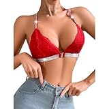 Women's Lace Bra Front Closure Bras Wireless Tri Angle Bralette Comfort Bra Brüste Umständehalber Abzugeben (Red, XS)