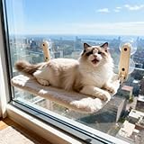 Pet Prime Katzen Fensterliege – 85mm Saugnäpfe & 20kg Tragkraft, Edelstahl-Gestell, 2 Abnehmbare Bezüge, 45x32cm Fensterbankersatz für Innen, Klappbar & Schnurlos