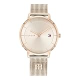 Tommy Hilfiger Analog Quarzuhr für Damen mit Rotgoldfarbenes Edelstahl-Mesh-Gliederarmband - 1782287