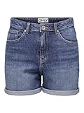 ONLY Damen Shorts Denim Bermudas High Waist Bequeme Sommer Jeans Shorts, Farben:Blau-3, Größe:S
