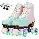 XUDREZ Rollschuhe für Mädchen und Damen, leuchtende Derby-Skates, hohe Oberseite, zweireihig, verstellbar, PU-Skates, Schuhe für Kinder, Anfänger, drinnen und draußen (39)