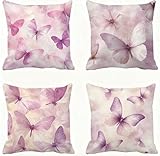 Lila Kopfkissen 80x80 Schmetterling Kissenbezug 80x80 Kissen Super Weich Sofakissen Herbstdeko Kissenbezüge, mit Verstecktem Reißverschluss Schwangerschaftskissen, für Deko Wohnzimmer Balkon E - 612