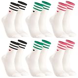 Smivyhp 6 Paare Damen Tennissocken Sportsocken, Damen Streifen Herz Tennis Socken Gestreifte Socken Baumwolle Mittelrohrsocken, Retro Crewsocken 37-42