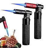 SUNOYA Küchenbrenner, 2 Stück Kunststoff Flambierbrenner, Winddicht Bunsenbrenner, Butangas Nachfüllbar, Adjustable Jet Flam Für Backen Und Bbq (Oxidiertes Schwarz+Rot, 141 * 80 * 30mm)