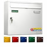 AL Briefkastensysteme Briefkasten weiß RAL 9016 Basic 1er Briefkasten mit Namensschild und Schloss 1 Fach DIN A4 wetterfest - Postkasten Mailbox Briefkasten ohne Zeitungsfach