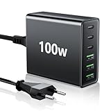 HSSNS USB C Ladegerät Mehrfach: 100W 6-Port Schnellladegerät mit USB-C und USB-A, Tragbarer netzteil für ipad, iPhone Series und andere Smartphones