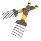 SOIMISS 2 Stück Edelstahl Zwiebelhalter mit Kunststoffgriff Multifunktional für Gemüse Fleischschneiden Sicherer Halt für Zwiebelringe und Spiralschneider einsatz Küche Zufällige Farbe