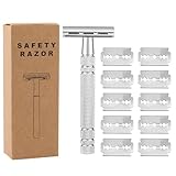 YPYMOD Rasierer Herren, Nassrasierer Herren, Handrasierer, 2-Seitigem Klingenkopf Safety Razor, Aus Edelstahl 10 Rasierklingen(Silber)