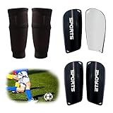 FIBOGOUP 2 Paar Schienbeinschoner Fussball Kinder und Herren - Mit Optimierter Einstecktasche - Anti-Rutsch Stutzen - (L schwarz+schwarz) - Schienbeinschoner Kinder Fussball