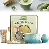 Neuytiky Matcha Set, 8-teiliges Matcha-Teeset mit Matchabesen, Matcha-Filtersieb, Halter, Tuchfuß (Verlaufsblaut)