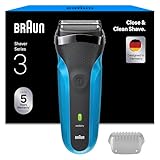 Braun Series 3 Elektrorasierer Herren, Rasierapparat mit 3 Flexiblen Klingen, 30 Minuten Akkulaufzeit, Elektrischer Nass- und Trockenrasierer für Männer – 310s, Blau