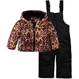 Rothschild Mädchen Skijacke und Snowbib Schneeanzug Set, Leopard, 4T