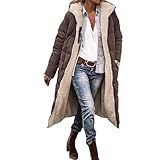 Daunenjacke Damen - Warm Jacket mit Kapuze Übergangsjacke mit Kapuze Frauen Dufflecoat Damenmantel Lange Baumwolle Teddyfleece Jacke Große Größen Outdoor Wintermantel