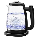 HOMELUX Wasserkocher Glas, 1,8L Wasserkocher Mit Blau LED & Filter, 1800 Watt Elektrischer Wasserkocher, BPA-frei, Filter, Borosilikatglas, Auto-Off, 360° Sockel, Trockenaufschutz Schwarz