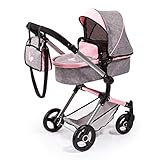 Bayer Design 18433AA Butterfly Kombi Puppenwagen Neo Vario mit Wickeltasche und Einkaufskorb, umwandelbar in einen Sportwagen, höhenverstellbar, grau Jeans-Optik, rosa, Schmetterling, 52cm