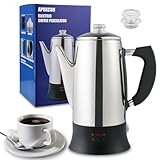 APOXCON 12 Tassen Elektrische Kaffeemaschine mit CE-Zertifizierung, Kaffeekanne aus Edelstahl, kabellos, Glasknopf zum Anzeigen des Kaffeezusatzes, Kaffeemaschine mit automatischer Warmhaltefunktion