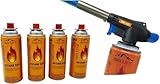 SMH LINE® Gasbrenner inkl. 4x Gaskartuschen 227g Küche Lötlampe Bunsenbrenner 1300°C Lötbrenner Brenneraufsatz Flambiergerät Piezozündung Schweißbrenner (Gasbrenner mit 4x gas)