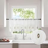 champracer Scheibengardine Häkeloptik - Bistrogardine mit Blumenmuster und Quaste, Kurzstore für kleine Fenster-für Landhausstil, Retro Küche Türvorhang (B280 x H60 cm)