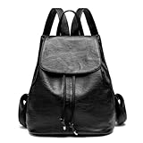 Damen Rucksack aus PU Leder, Lässig Tasche mit Kordelzug Diebstahlschutz Lederrucksack Klassisch, Elegant Backpack Leichte Wasserdicht Große Multipockets Mode Bag für Arbeit Schule Reise
