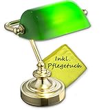 Bankerlampe Grün Messing - Schreibtischlampe Retro mit Grünen Lampenschirm - Banker Tischlampe Büro - Schreibtischleuchte mit Pflegetuch - Bürolampe Schreibtisch Höhe 24 cm