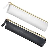 2 Stück Federmäppchen Leder Federmäppchen Kunstleder Federpenal Schmal Stifteetui Leder Tragbare Kleines Täschchen mit Reißverschluss für Kosmetika(Schwarz Weiß)