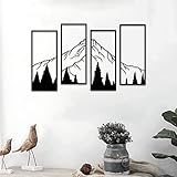 ruelen 4 Stück Metall Berg und Wald Wanddekorationen Strichzeichnung Wandkunst Minimalistische Wanddekoration Rustikale Natur Home Wandkunst Skulptur Büro Wohnzimmer Schlafzimmer