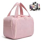 Kulturtasche Damen Gross, Leichte Reise Kosmetiktasche Weit Offene Kulturbeutel mit Nassfach, Kosmetiktasche Make-up Organizer Tasche, für Toilettenartikel in Reisegröße,Zubehör,Flaschen (Rosa)