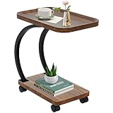 MOHQZA Beistelltisch C Form | Beistelltisch Couch mit Rollen | Kleiner Couchtisch Holz haben Metallgestell | Industrie-Design 52 X 34 X 60 cm | beistelltische fürs Wohnzimmer für Kaffee und Laptop